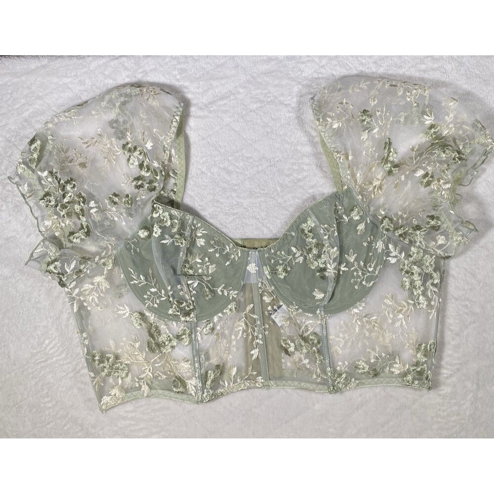 Women's 4X Sheer Babydoll Corset Top Floral Feminine Coquette Puff Sleeve Fairy